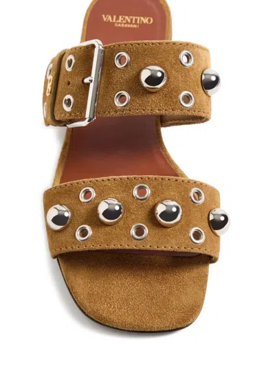 Valentino Garavani Valentino Nellcote Stud-embellished Suede Sliders In Brown