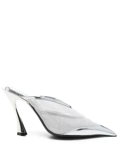 Mugler Slipper-mule In Silver Polyamide