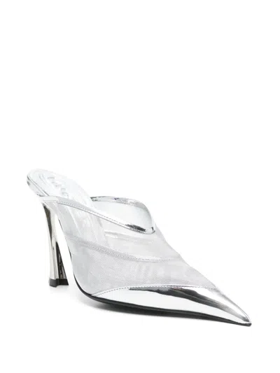 Mugler Slipper-mule In Silver Polyamide
