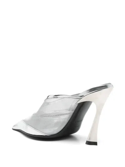 Mugler Slipper-mule In Silver Polyamide