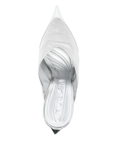 Mugler Slipper-mule In Silver Polyamide