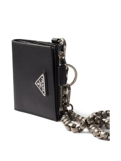 Prada Black Leather Wallet In Black
