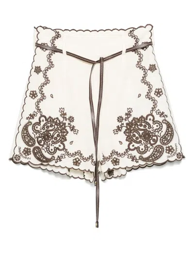 Zimmermann Ascension Embroidered Short Ivory Chocolate In Multi