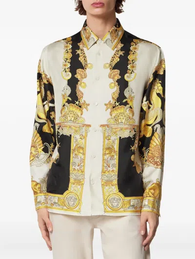 Versace Coral Theatre Print Bowling Shirt In Multi