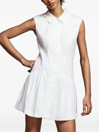 Frame Gathered Linen Mini Shirt Dress In White