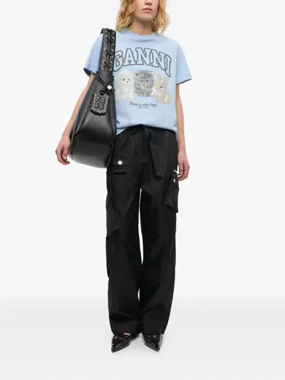 Ganni Duchesse Nylon Oversized Elasticated Pants Black In Black