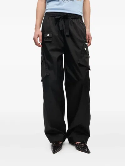 Ganni Duchesse Nylon Oversized Elasticated Pants Black In Black