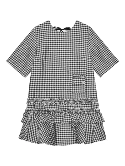 Ganni Mini Dress With Crinkled Check Pattern In Multi