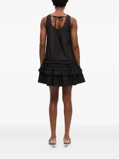 Ganni Ruffle Sleeveless Square Neck Mini Dress In Black