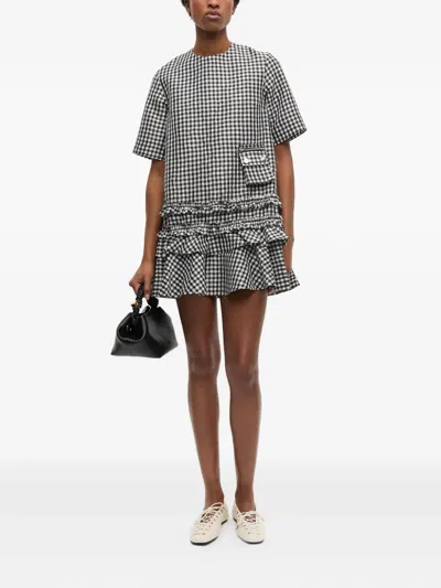 Ganni Mini Dress With Crinkled Check Pattern In Multi