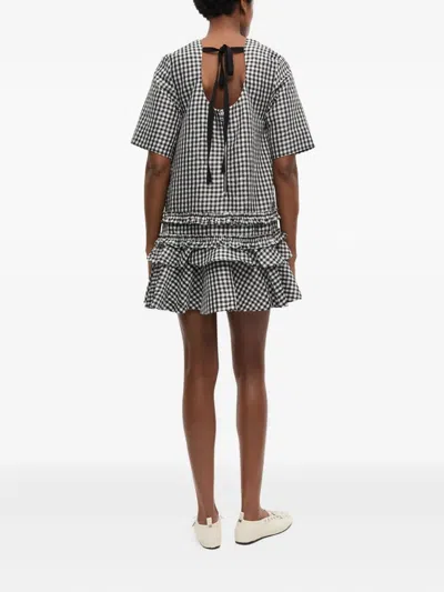 Ganni Mini Dress With Crinkled Check Pattern In Multi