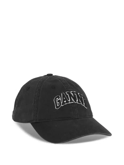 Ganni Womens Black Brand-embroidered Cotton-canvas Cap