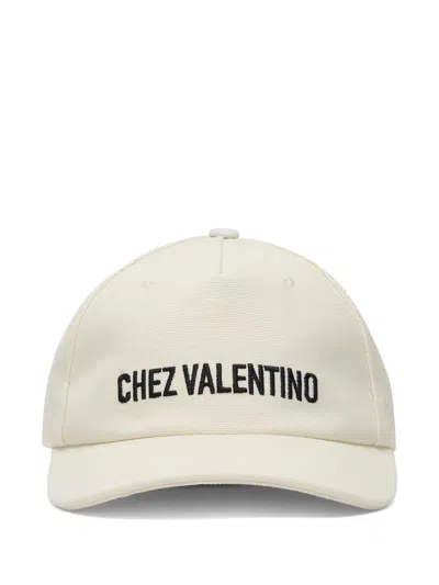 Valentino Ivory Cotton Baseball Cap With Adjustable Embroidered Logo