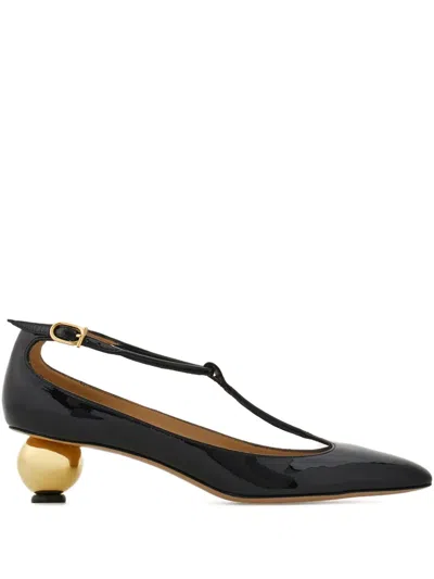 Ferragamo Black Patent T-strap Décolleté In Black