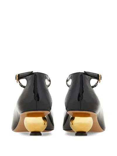 Ferragamo Black Patent T-strap Décolleté In Black