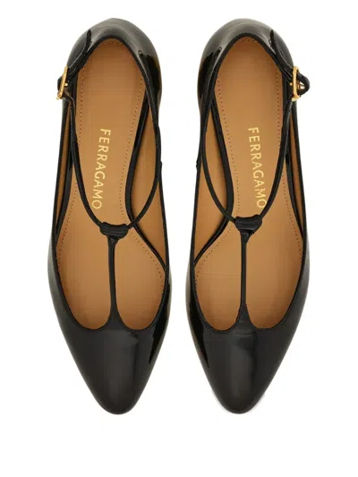 Ferragamo Black Patent T-strap Décolleté In Black
