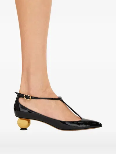 Ferragamo Black Patent T-strap Décolleté In Black