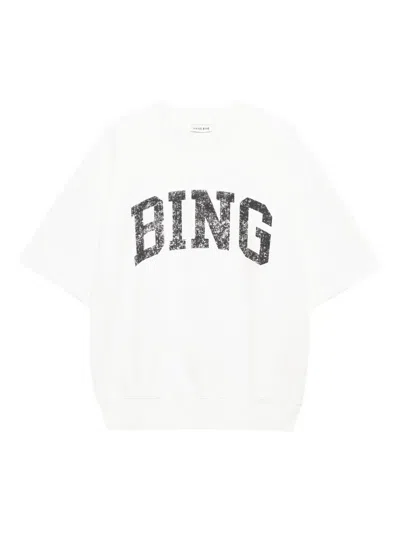 Anine Bing Short-sleeve Pullover In Soft French Terry In White