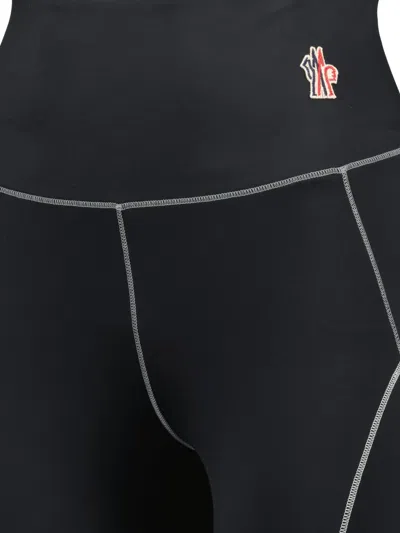 Moncler Logo Leggings Featuring Contrast Stitching In Black