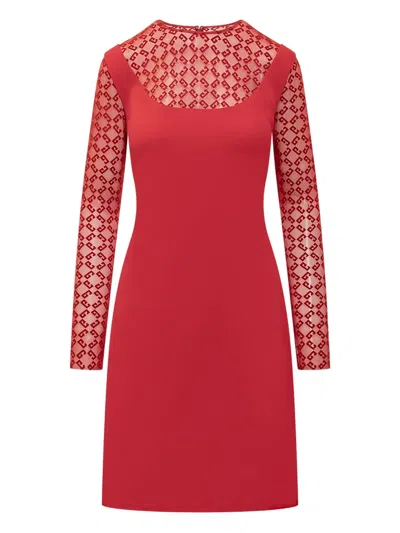 Givenchy Flocked Tulle And Stretch-jersey Midi Dress In Red