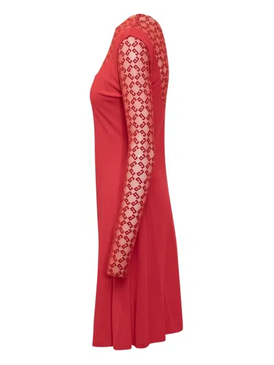 Givenchy Flocked Tulle And Stretch-jersey Midi Dress In Red