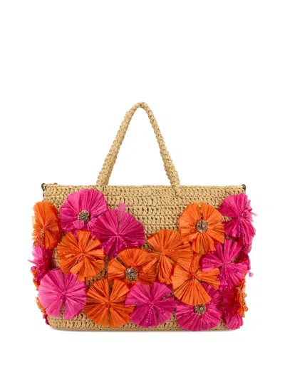 Valentino Embellished Raffia Vlogo Signature Shopping Bag In Orange
