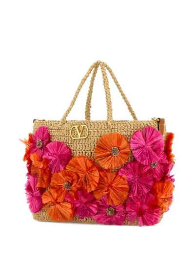 Valentino Embellished Raffia Vlogo Signature Shopping Bag In Orange