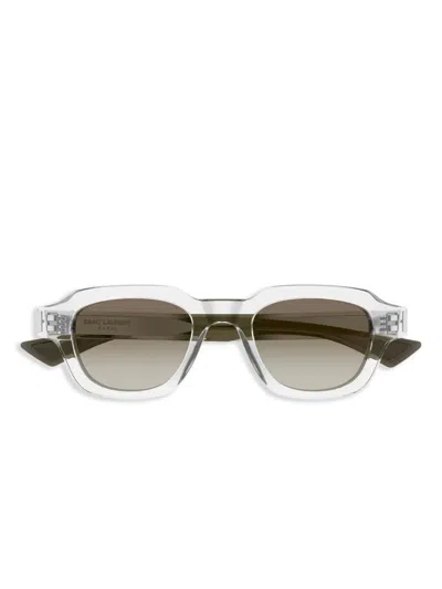 Saint Laurent Crystal-crystal-green Recycled Acetate Sunglasses In Gray