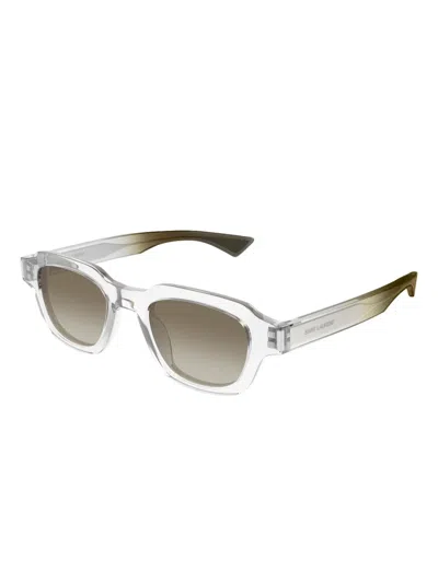 Saint Laurent Crystal-crystal-green Recycled Acetate Sunglasses In Gray