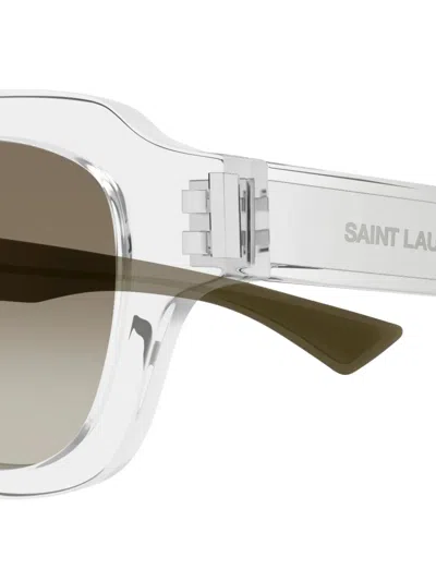 Saint Laurent Crystal-crystal-green Recycled Acetate Sunglasses In Gray