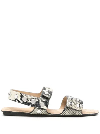 Khaite Boden Sandal In Natural Python-embossed Leather With Studs