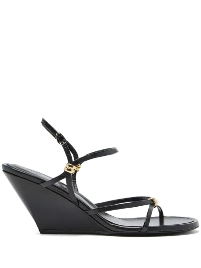 Proenza Schouler Coil Embellished Crinkled Glossed-leather Wedge Sandals In Black