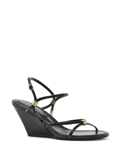 Proenza Schouler Coil Embellished Crinkled Glossed-leather Wedge Sandals In Black