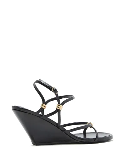 Proenza Schouler Coil Embellished Crinkled Glossed-leather Wedge Sandals In Black