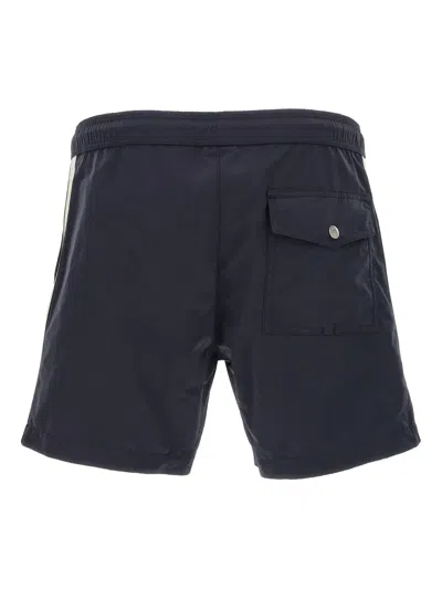 Moncler Logo Patch Drawstring Swim Shorts In Blue