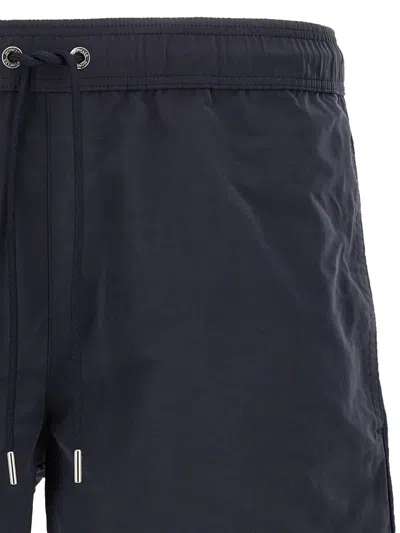 Moncler Logo Patch Drawstring Swim Shorts In Blue