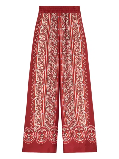 La Doublej La Double J Silk Twill Palazzo Pants With Cobra Pattern In Red