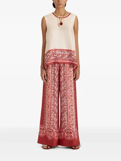 La Doublej La Double J Silk Twill Palazzo Pants With Cobra Pattern In Red