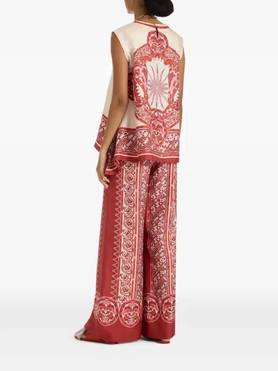 La Doublej La Double J Silk Twill Palazzo Pants With Cobra Pattern In Red