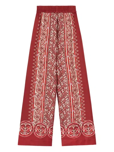La Doublej La Double J Silk Twill Palazzo Pants With Cobra Pattern In Red
