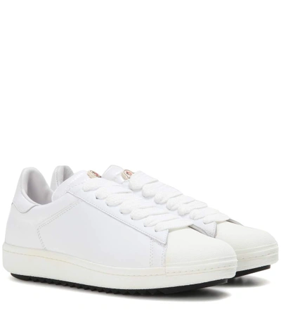 Shop Moncler Angeline Leather Sneakers In White