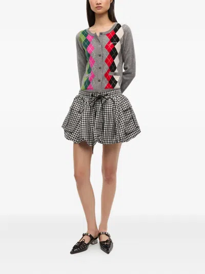 Ganni Skirt With Balloon Effect And Gingham Pattern In Multi