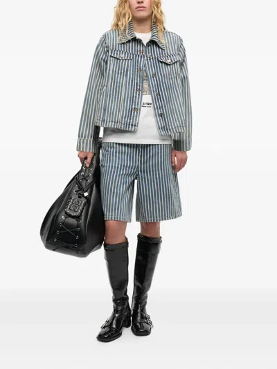 Ganni Light Stripe Denim Jacket In Multi