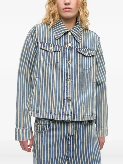 Ganni Light Stripe Denim Jacket In Multi