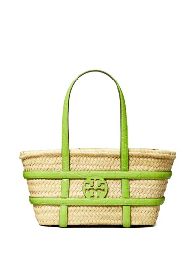 Tory Burch Small Ella Straw Basket Bag In Green