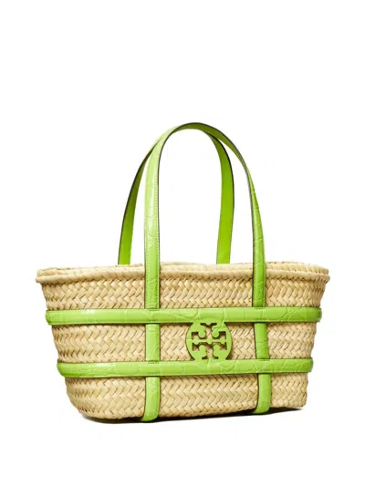 Tory Burch Small Ella Straw Basket Bag In Green