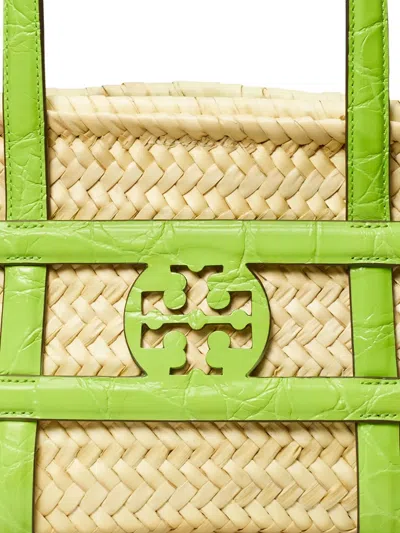 Tory Burch Small Ella Straw Basket Bag In Green
