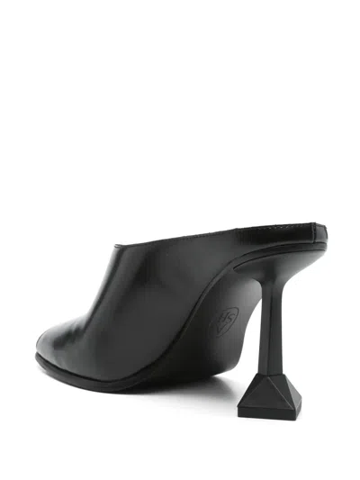 Ash Leather Sabot With Geometric Heel Design In Black
