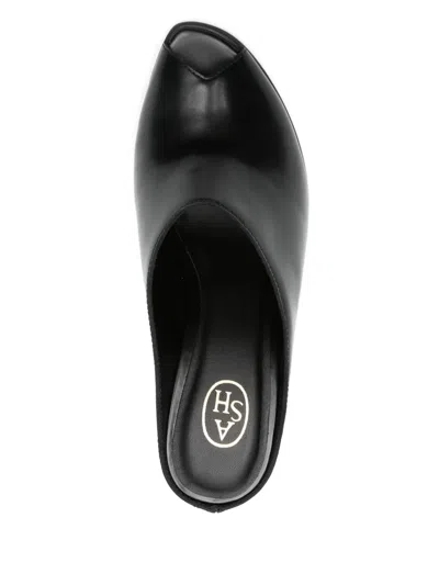 Ash Leather Sabot With Geometric Heel Design In Black