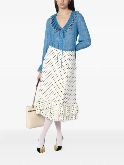 Valentino Ivory Polka-dot Skirt With Ruffles In Black